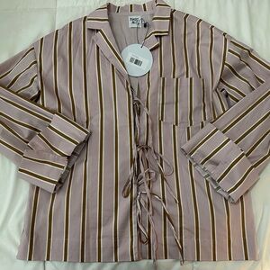 Striped Pink and Brown Button-Up Shirt